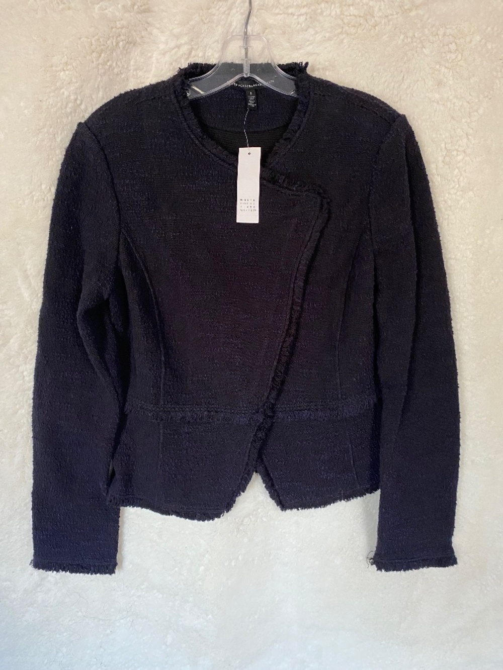 White House Black Market Navy Tweed Jacket with diagonal zipper - Size S (NWT)
